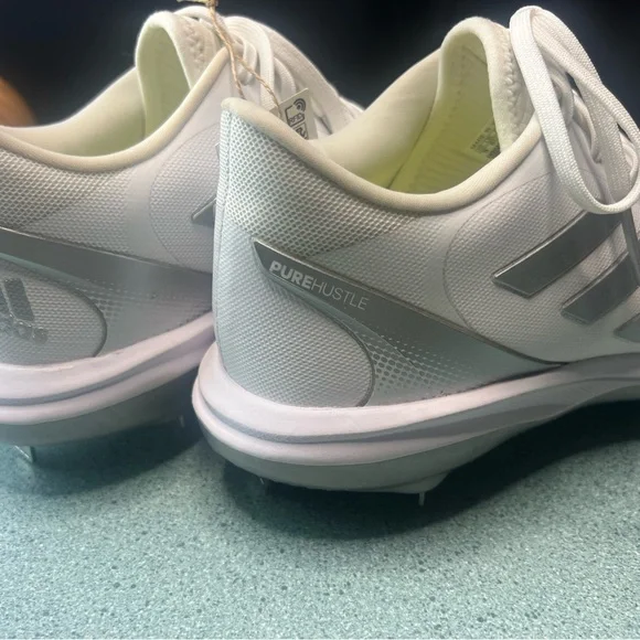 Adidas WOMENS Silver and White Softball Cleats - Picture 6 of 9